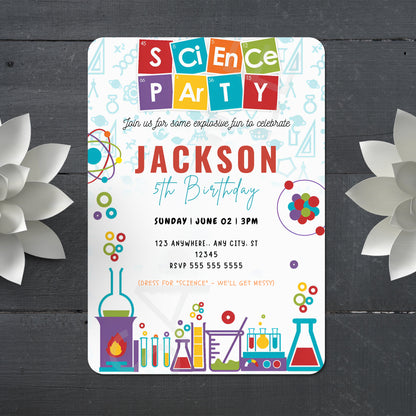 Science Birthday Party Invitation Template - CreativeRino