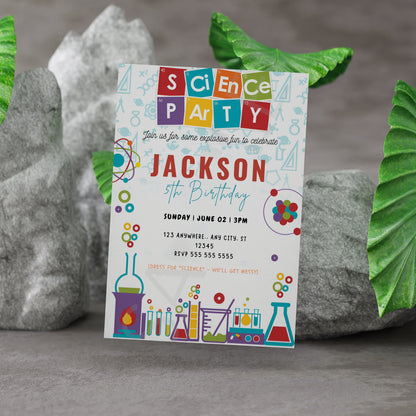 Science Birthday Party Invitation Template - CreativeRino