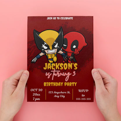 Deadpool & Wolverine Birthday Invitation Template - CreativeRino