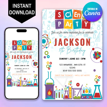 Science Birthday Party Invitation Template - CreativeRino