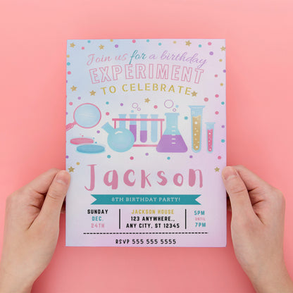 Science Birthday Party Invitation Template - CreativeRino