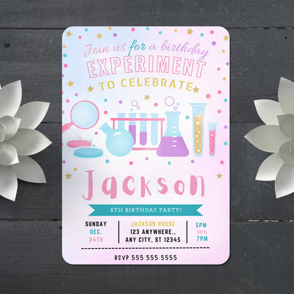 Science Birthday Party Invitation Template - CreativeRino