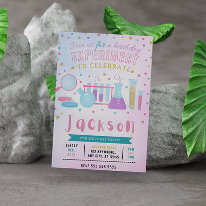 Science Birthday Party Invitation Template - CreativeRino