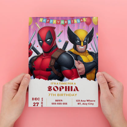 Deadpool & Wolverine Birthday Invitation Template - CreativeRino