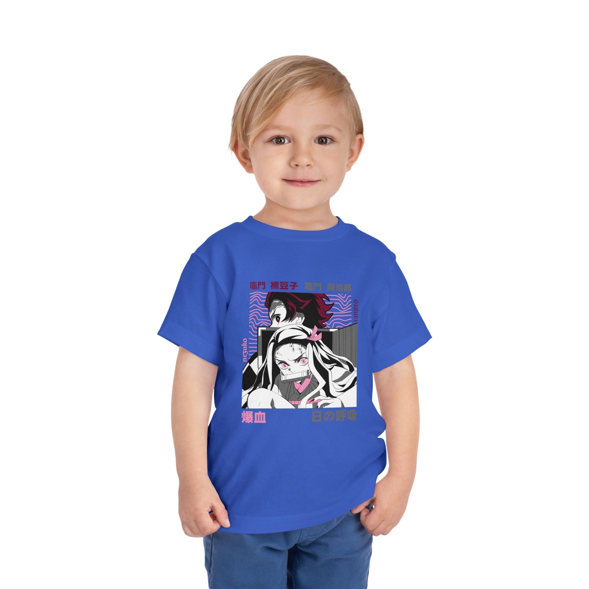 Cool Anime Graphic Toddler Tee - Stylish Short Sleeve Demon Slayer T-shirt for Kids - CreativeRino