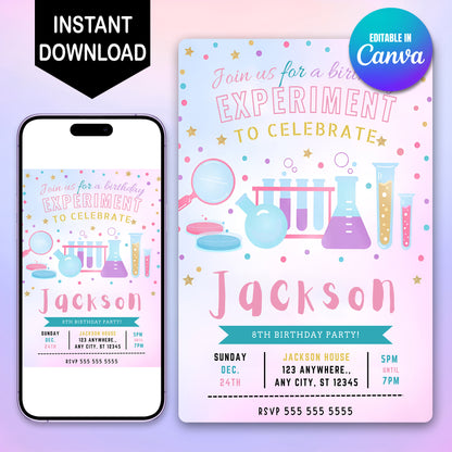 Science Birthday Party Invitation Template - CreativeRino