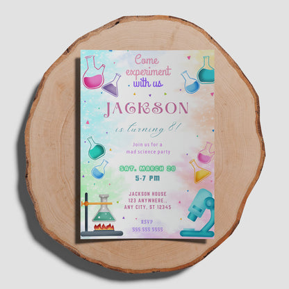 Science Experiment Birthday Party Invitation Template - CreativeRino