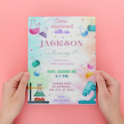 Science Experiment Birthday Party Invitation Template - CreativeRino