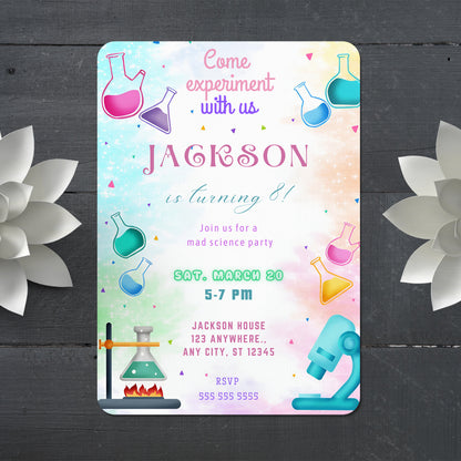 Science Experiment Birthday Party Invitation Template - CreativeRino