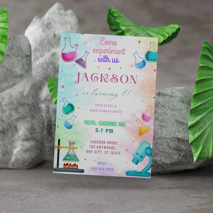 Science Experiment Birthday Party Invitation Template - CreativeRino