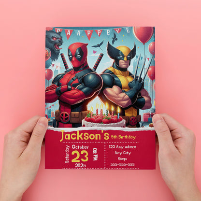 Deadpool & Wolverine Birthday Invitation Template - CreativeRino