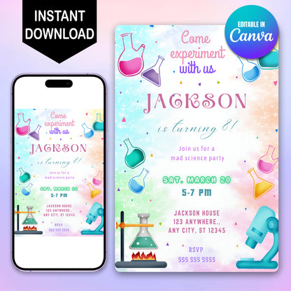 Science Experiment Birthday Party Invitation Template - CreativeRino