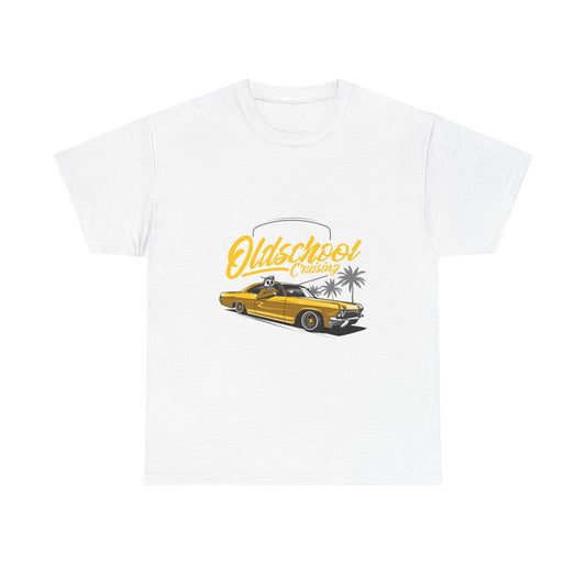 Retro Car Unisex Heavy Cotton Tee - "Oldschool Cruisin'" T-shirt Design - CreativeRino