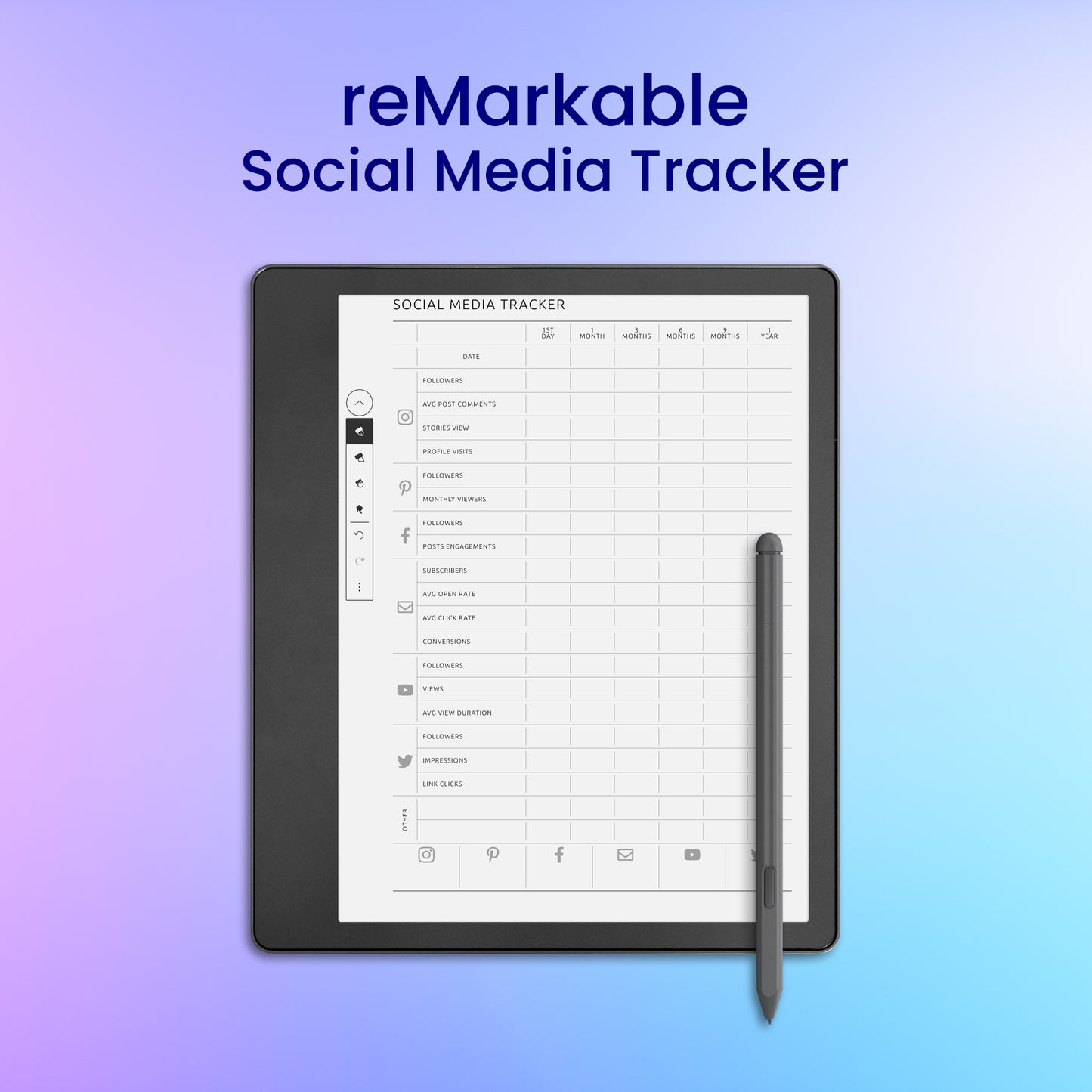 reMarkable 2 Social Media Tracker Planner Template