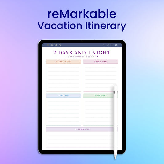 reMarkable 2 Vacation Itinerary Planner Template