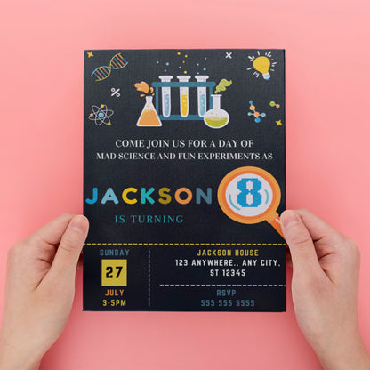 Science Birthday Party Invitation Template - CreativeRino