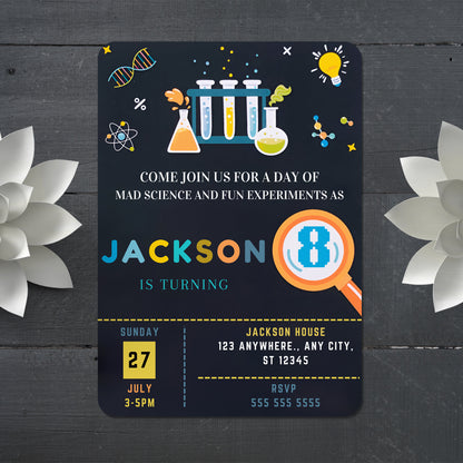 Science Birthday Party Invitation Template - CreativeRino