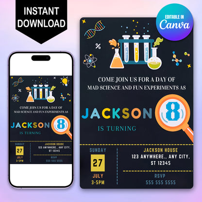 Science Birthday Party Invitation Template - CreativeRino