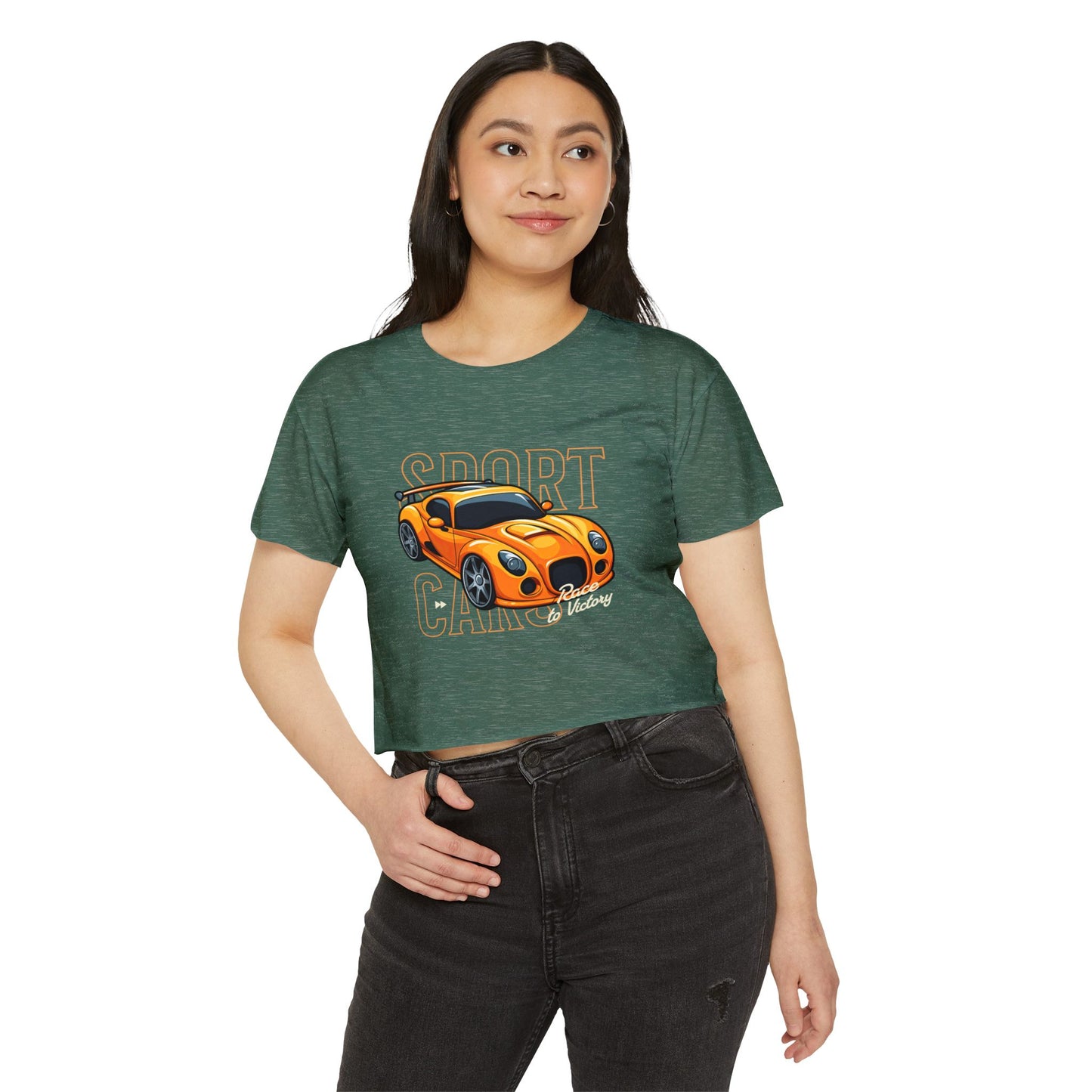 Sport Cars Women Festival Crop Top - Race to Victory Graphic T-shirt - CreativeRino
