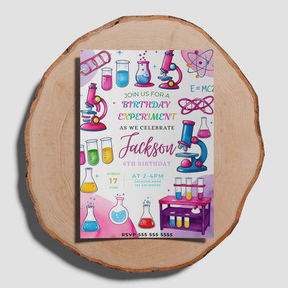 Science Experiment Birthday Party Invitation Template - CreativeRino