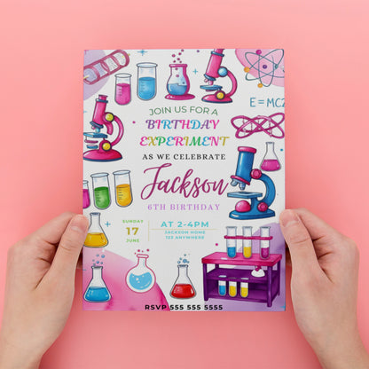 Science Experiment Birthday Party Invitation Template - CreativeRino