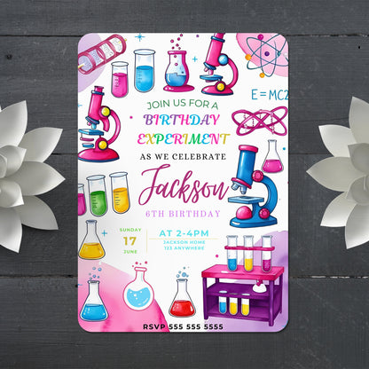 Science Experiment Birthday Party Invitation Template - CreativeRino