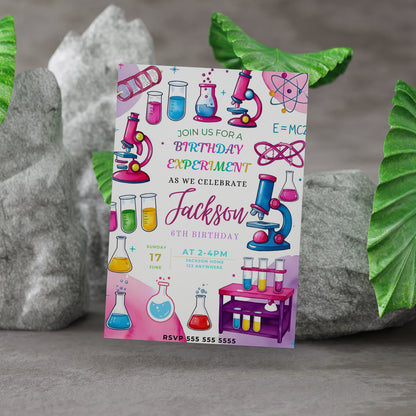 Science Experiment Birthday Party Invitation Template - CreativeRino