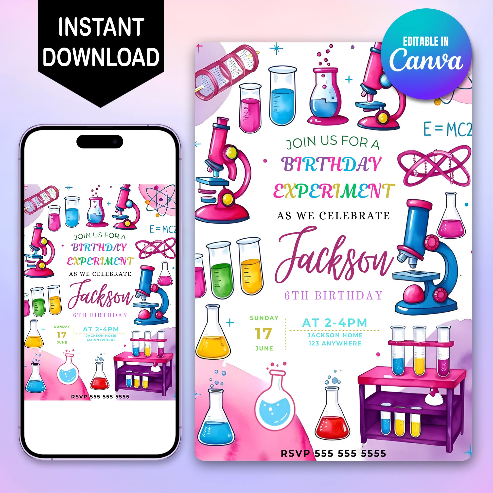 Science Experiment Birthday Party Invitation Template – CreativeRino