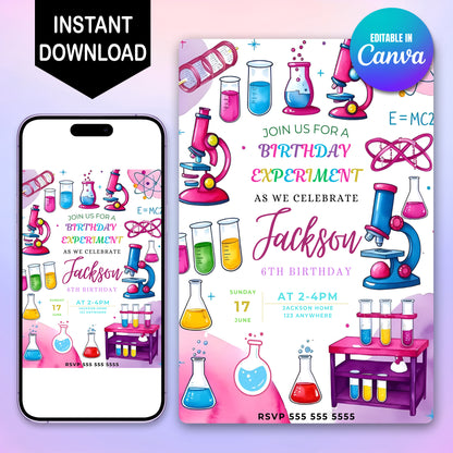Science Experiment Birthday Party Invitation Template - CreativeRino