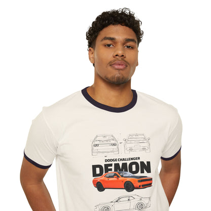 Dodge Challenger Demon Unisex Cotton Ringer T-Shirt | Automotive Enthusiast Tee - CreativeRino