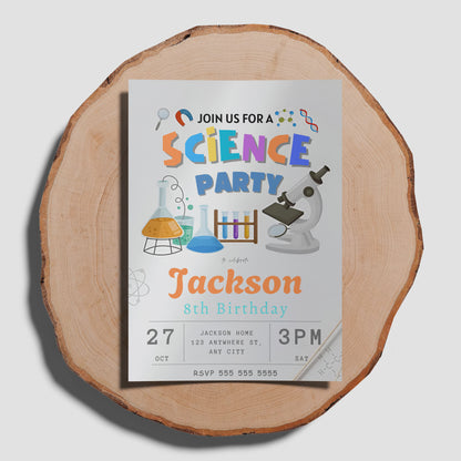 Science Birthday Party Invitation Template - CreativeRino