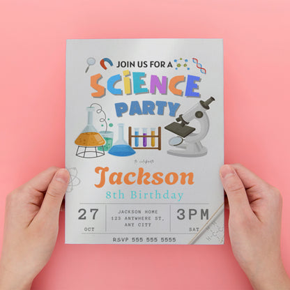 Science Birthday Party Invitation Template - CreativeRino