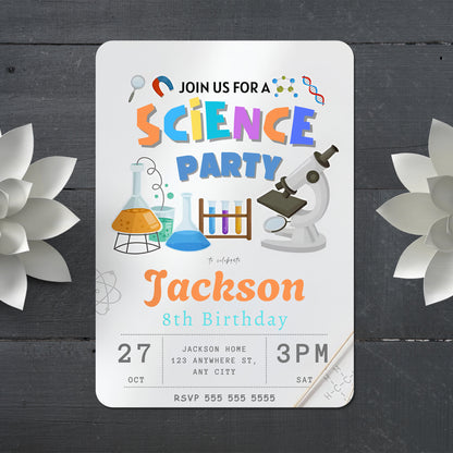 Science Birthday Party Invitation Template - CreativeRino