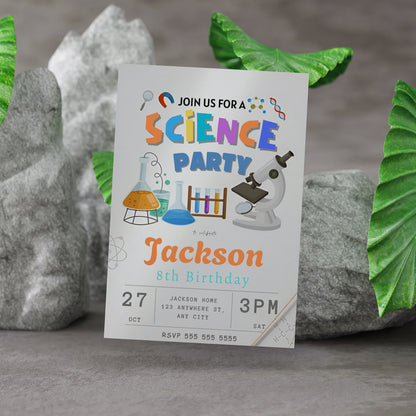 Science Birthday Party Invitation Template - CreativeRino