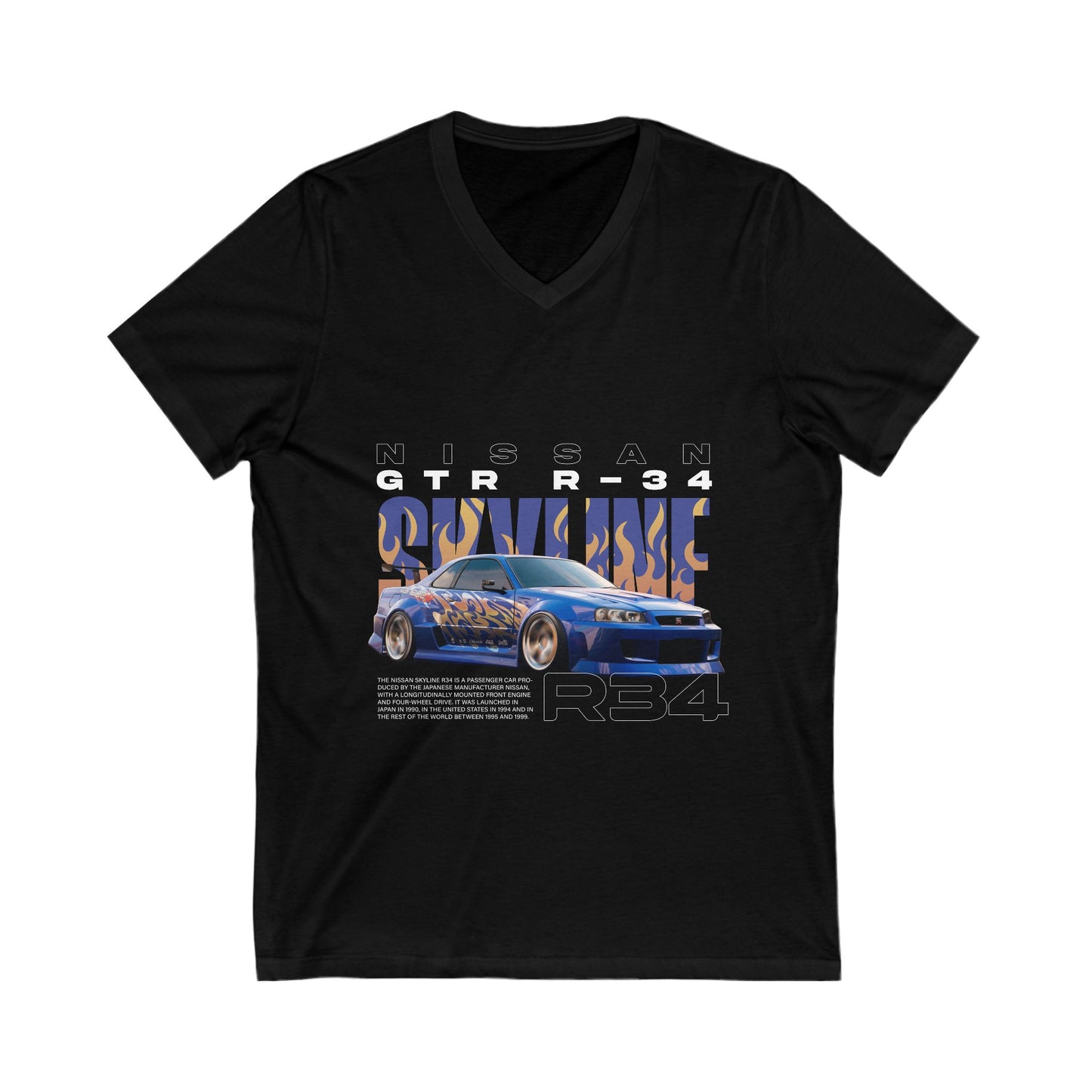 Nissan GTR R-34 V-Neck Tee - Perfect for Car Enthusiasts & Motorsports Fans - CreativeRino