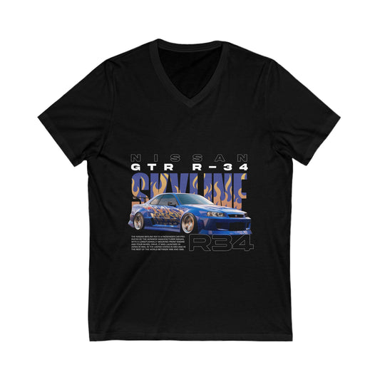 Nissan GTR R-34 V-Neck Tee - Perfect for Car Enthusiasts & Motorsports Fans - CreativeRino