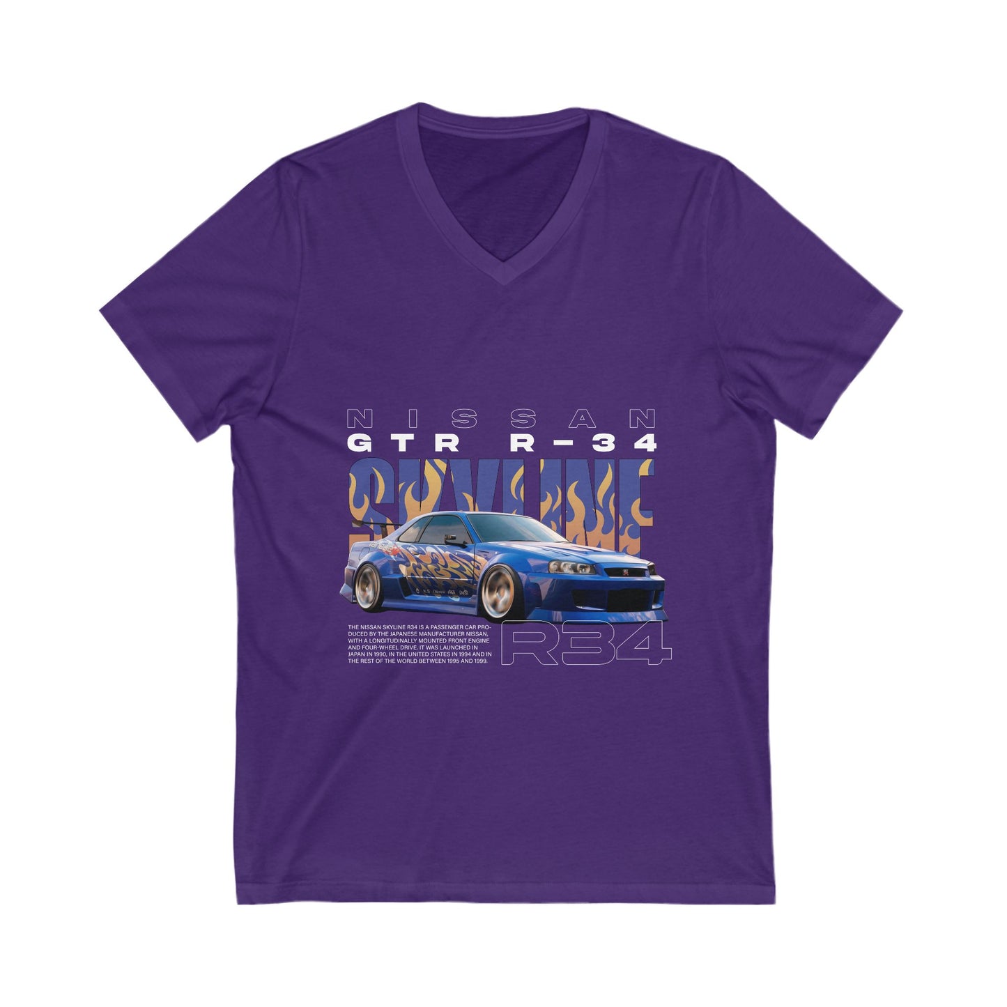 Nissan GTR R-34 V-Neck Tee - Perfect for Car Enthusiasts & Motorsports Fans - CreativeRino