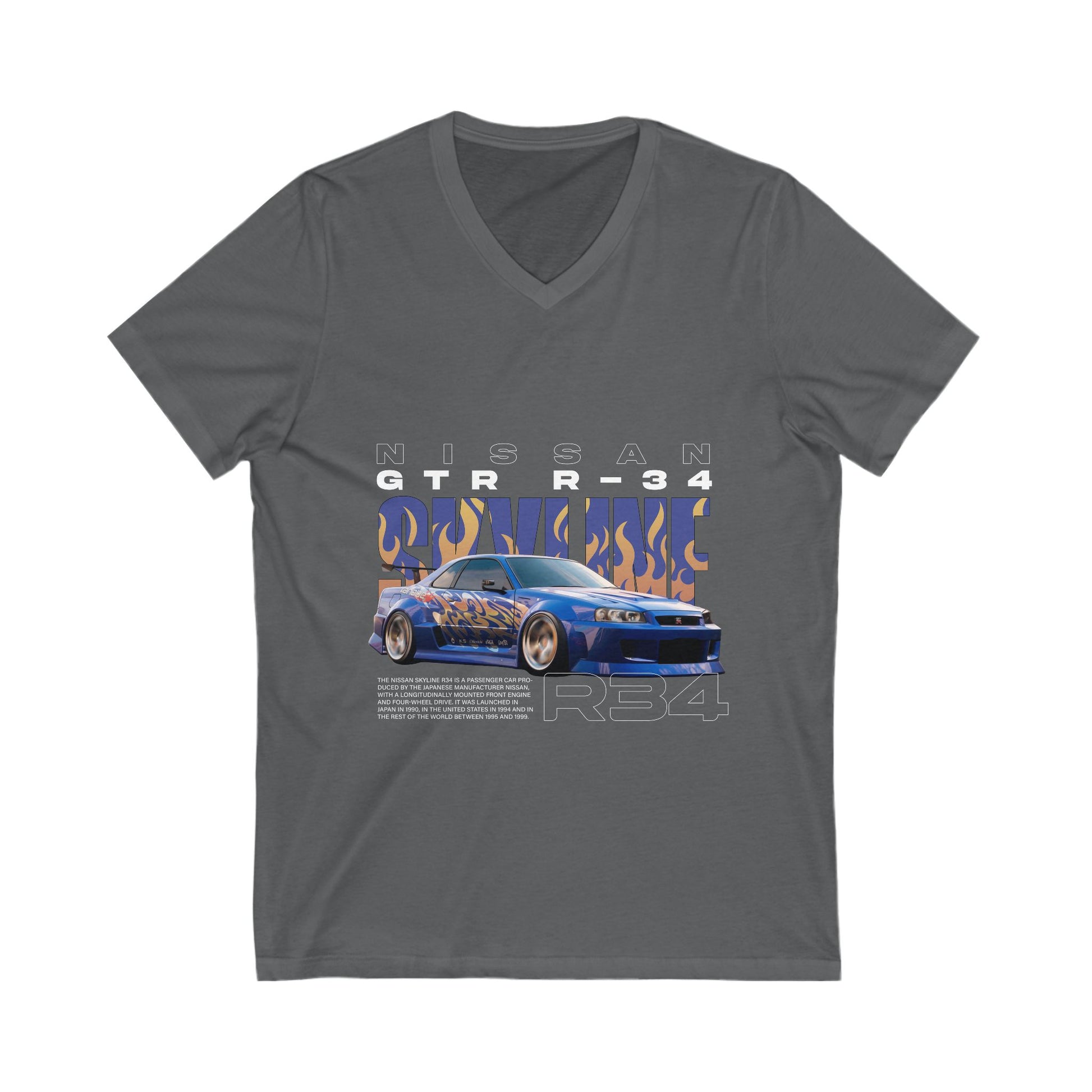 Nissan GTR R-34 V-Neck Tee - Perfect for Car Enthusiasts & Motorsports Fans - CreativeRino