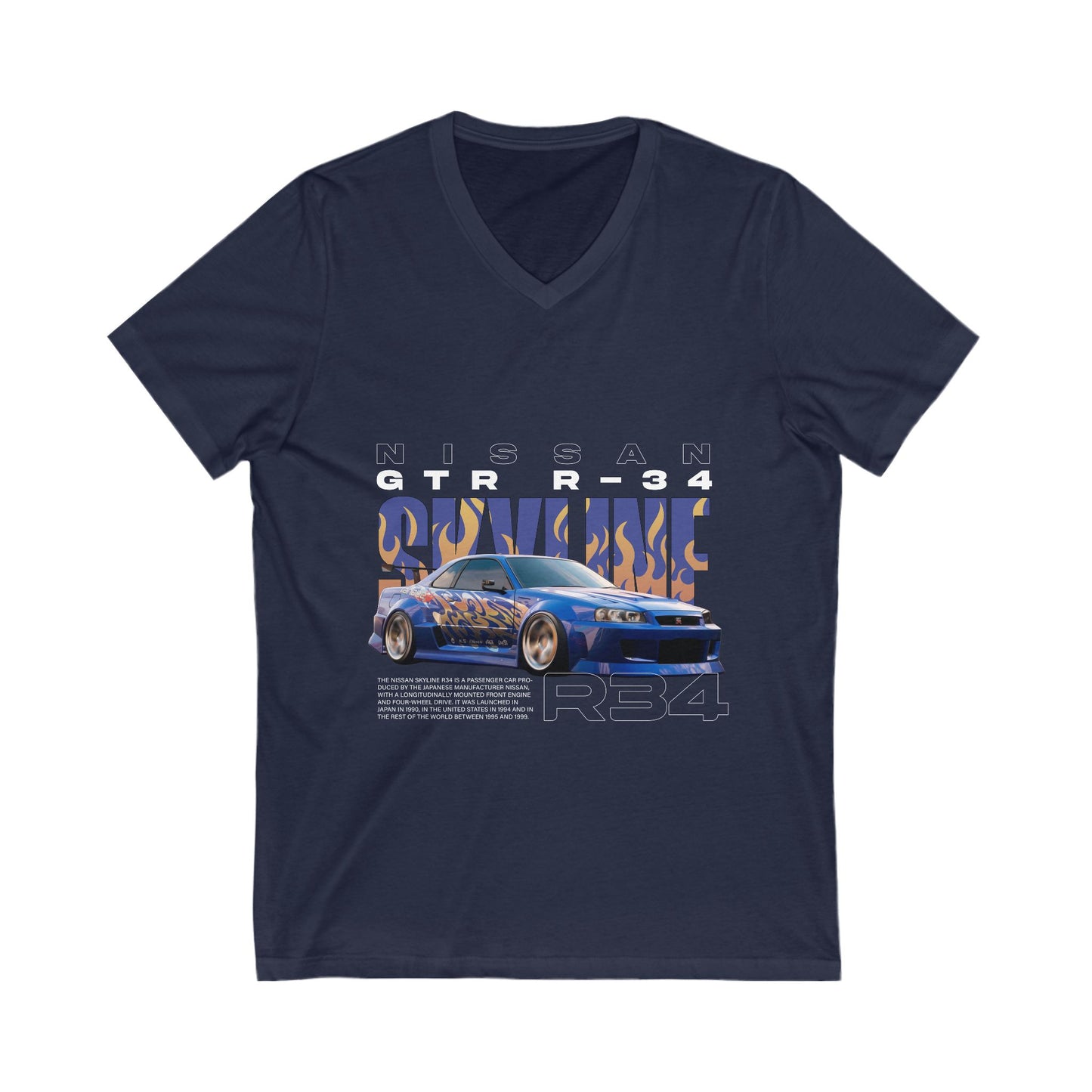 Nissan GTR R-34 V-Neck Tee - Perfect for Car Enthusiasts & Motorsports Fans - CreativeRino