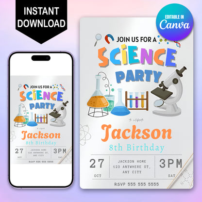 Science Birthday Party Invitation Template - CreativeRino
