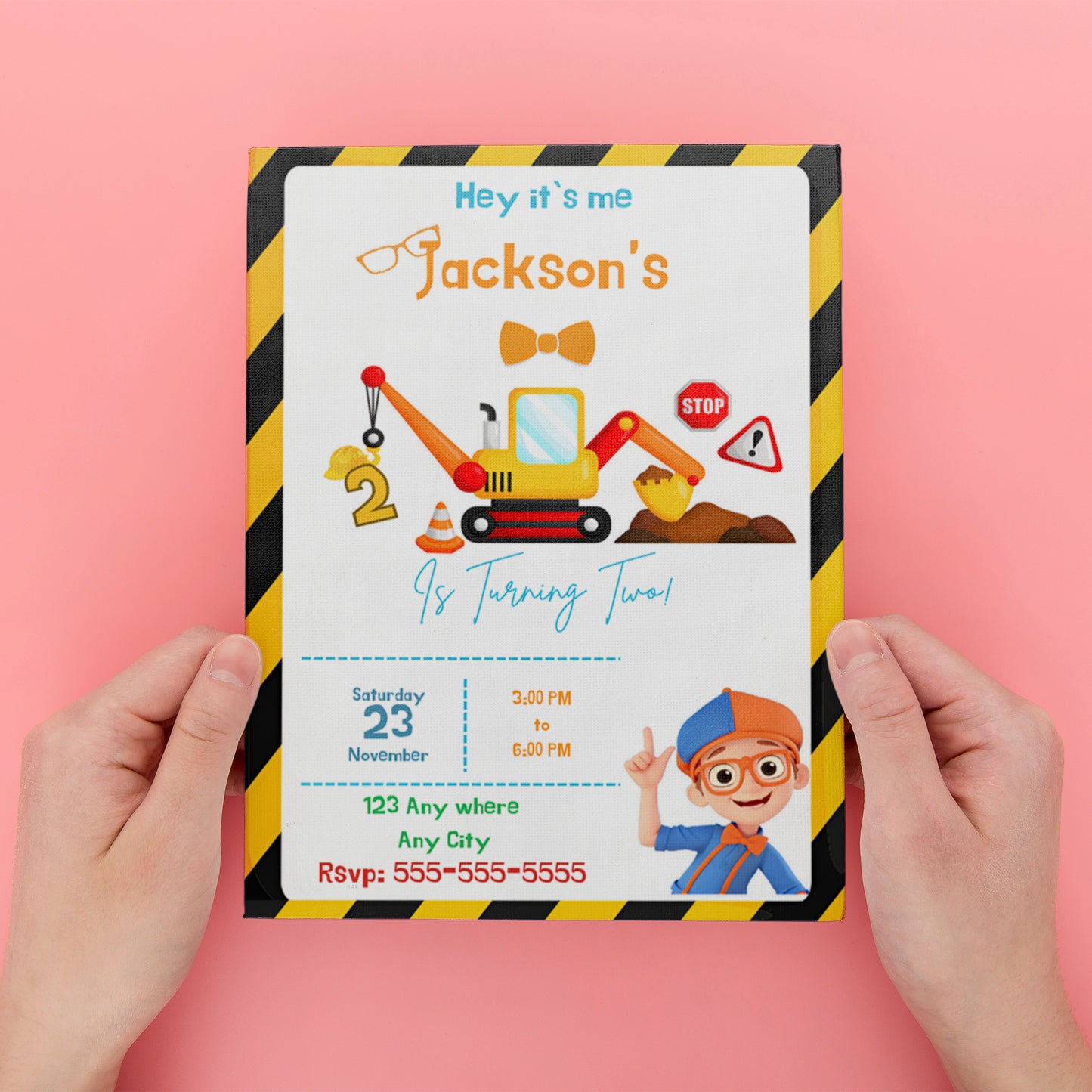 Blippi  Birthday Invitation Template - CreativeRino