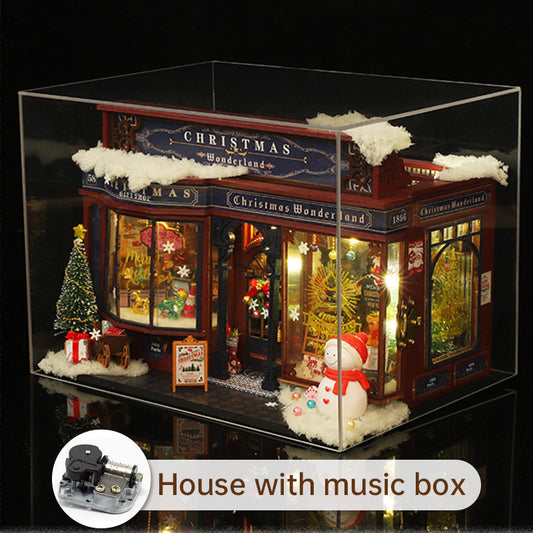 DIY Wooden Merry Christmas Miniature Dollhouse Kit with LED Lights | Adult Handmade Xmas Gift eprolo
