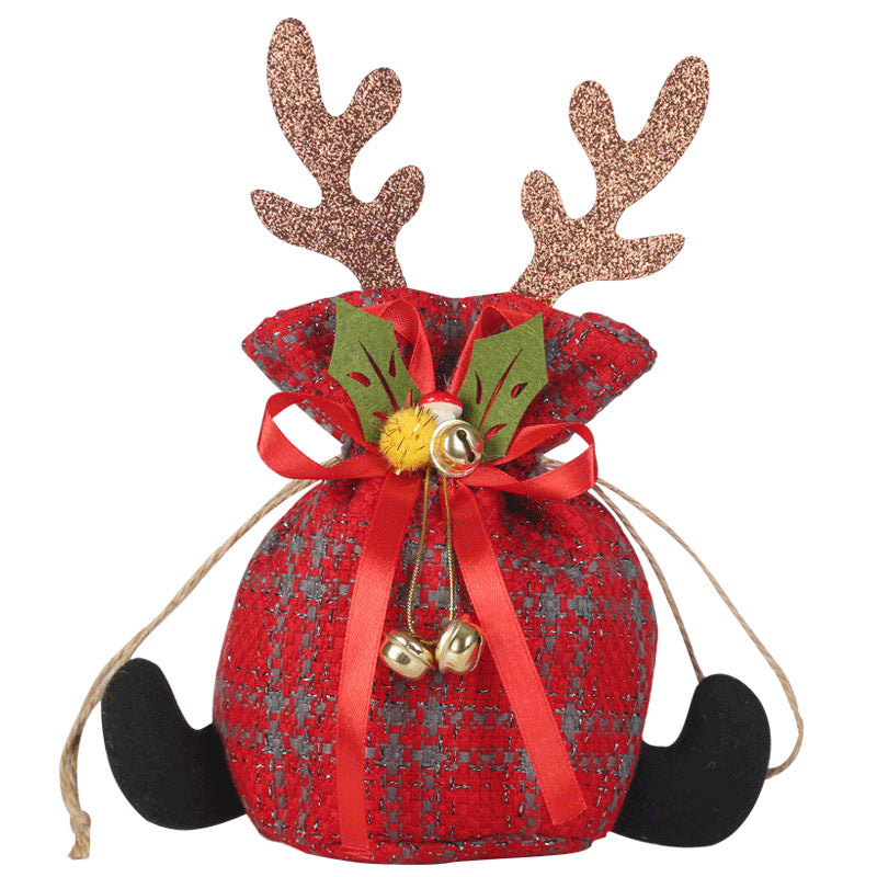 Antlers & Plaid Christmas Apple Bag | Children's Christmas Eve Gift Bag | Kindergarten Candy & Small Present Pouch