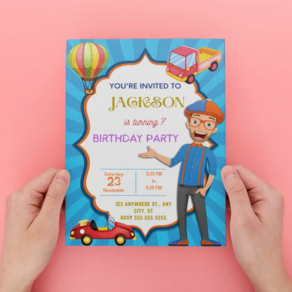 Blippi  Birthday Invitation Template - CreativeRino