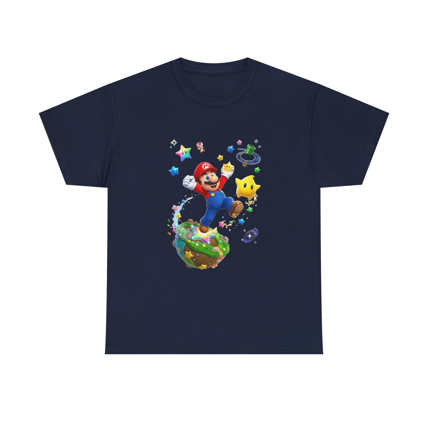Mario Galaxy Graphic Tee — Mario Jumping with Luma Kids T‑Shirt Printify