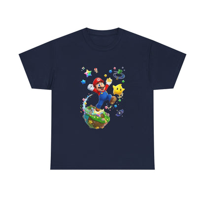 Mario Galaxy Graphic Tee — Mario Jumping with Luma Kids T‑Shirt Printify