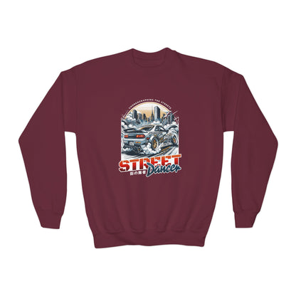 Street Dancer Youth Crewneck Sweatshirt - Fun and Trendy Graphic Sweatshirt for Young Car Enthusiasts - CreativeRino