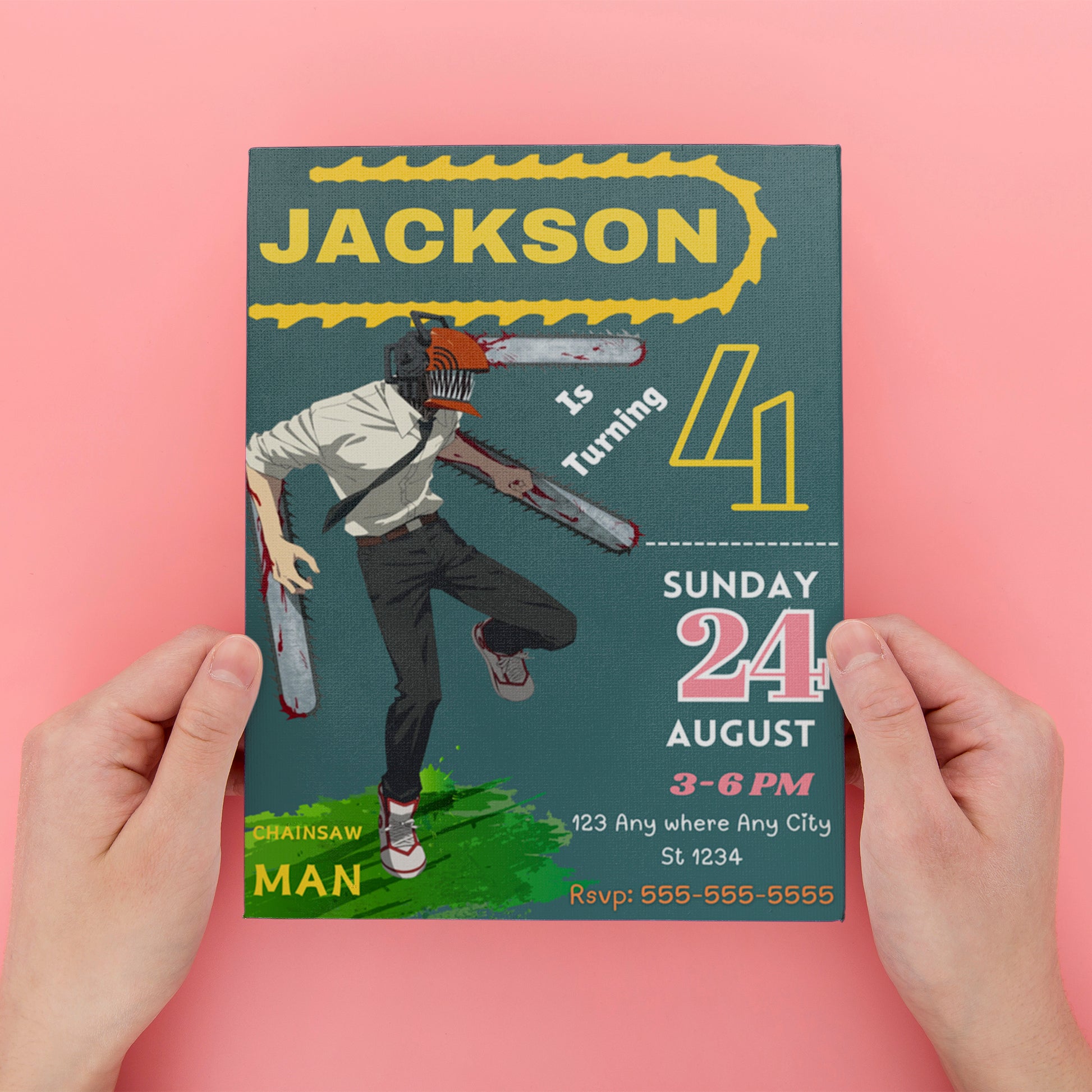 Chainsaw Man Birthday Invitation Template - CreativeRino