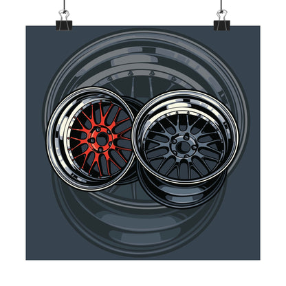 Car Enthusiast Matte Square Poster - Sporty Wheel Design - CreativeRino