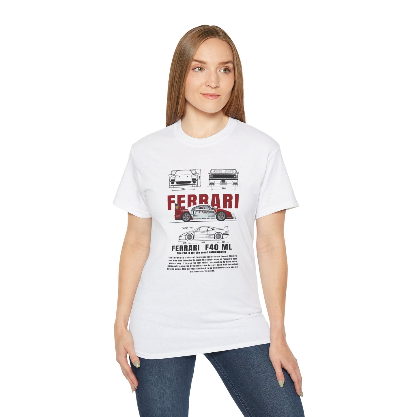 Ferrari F40 Multi-Graphic Unisex Ultra Cotton Tee | Car Enthusiast Gift T-shirt - CreativeRino